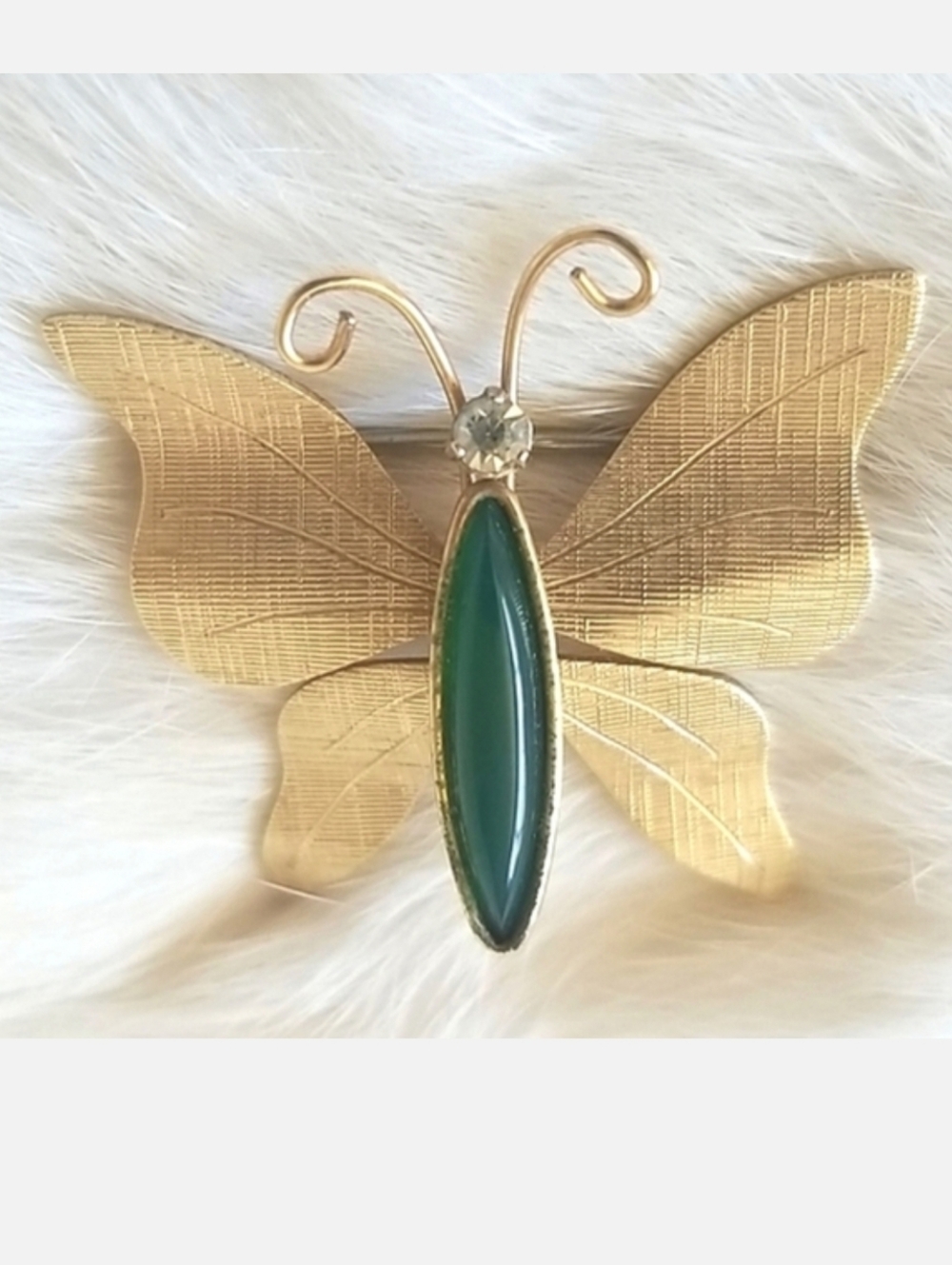 Krementz Vintage Butterfly Brooch Pin Jade & Crystal Gold-tone Fall Fashion